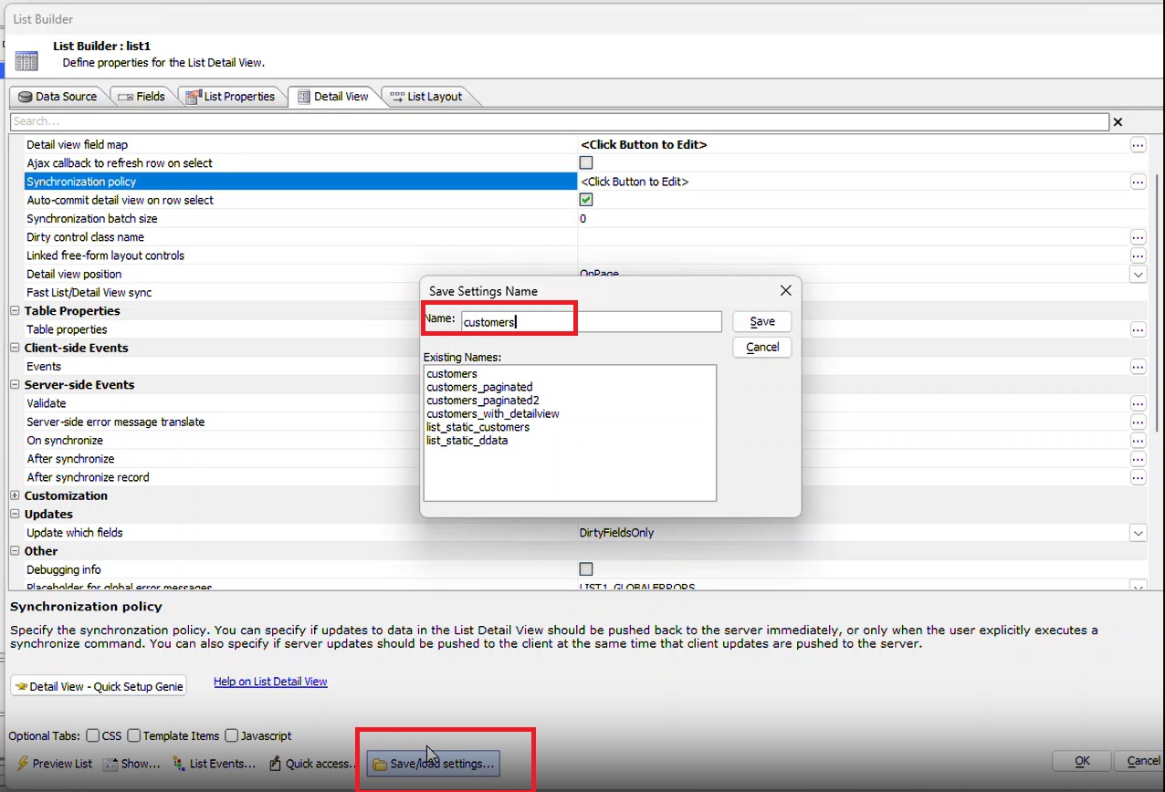 Saving a list with selected settings as a List Template